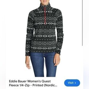 Eddie Bauer Quest fleece quarter zip pull over aztec print black & white XL
